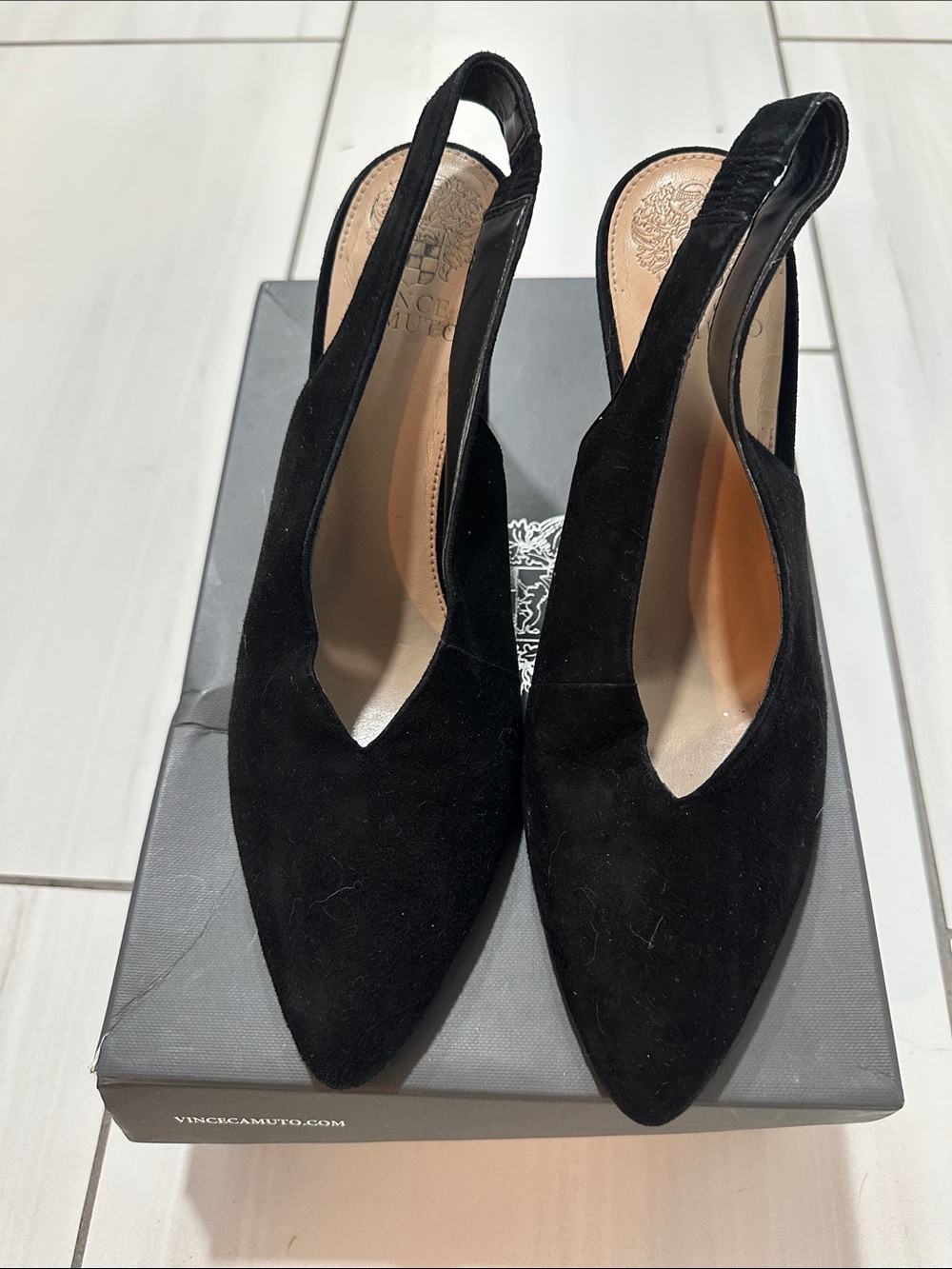 Vince Camuto Black Suede Pointed Slingback Pumps